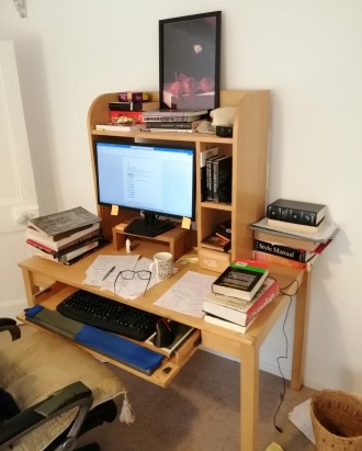 writer's cluttered desk